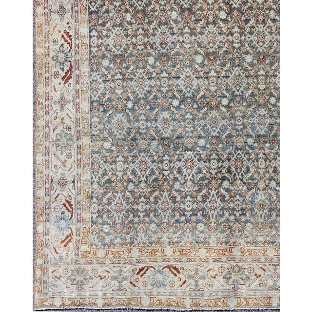 Tribal Persian Antique Malayer Rug With Exquisite Design in Blue, Gray, Teal & Ivory 8'7 X 11'0 For Sale - Image 3 of 9