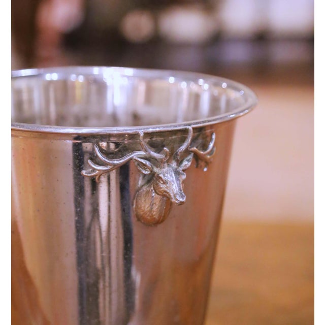 Metal Mid-Century French Silvered Brass Champagne Bucket With Stag Heads For Sale - Image 7 of 9