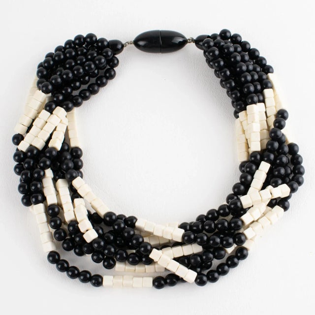 Angela Caputi Black and White Resin Multi-Strand Necklace For Sale In Atlanta - Image 6 of 9