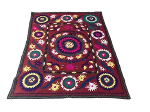 1971 Handmade Suzani Bedspread Throw - 6' x 4'8"