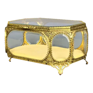 Large Antique French Ormolu Beveled Glass Jewelry Casket or Dresser Box