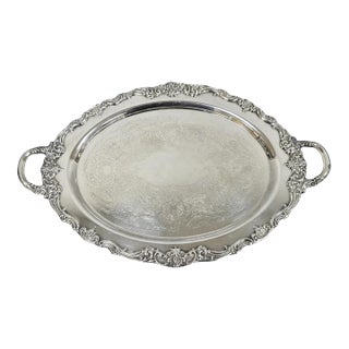 Vintage Silver Plated Scalloped Oval "Stag/Deer" Meat Serving Platter Tray For Sale