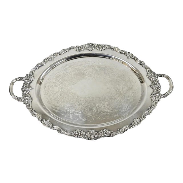 Vintage Silver Plated Scalloped Oval "Stag/Deer" Meat Serving Platter Tray For Sale