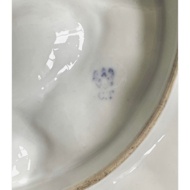 Set of 4 — Antique Carl Tielsch Ct Germany Oyster Plates — Hand-Painted, 5-Well Sculptural Mold, Martha's Vineyard Estate, c.1850 For Sale - Image 9 of 12