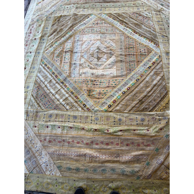 Vintage Indian Metallic Brocade Spread / Coverlet, 88” X 102” For Sale - Image 4 of 12