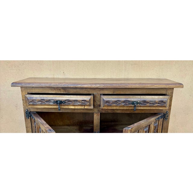 Spanish Revival Carved Wood Cabinet with Iron Hardware, 1940s For Sale - Image 6 of 8