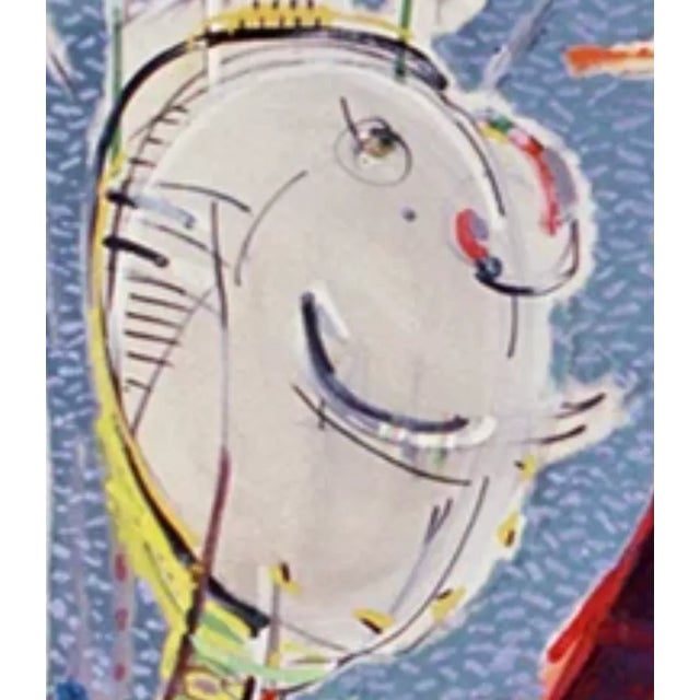 "Tables and Bridges", 1984. Mixed Media on Canvas by Joe Ginsberg. Contemporary, Figurative Landscape. Field of Blue, Primary Colors. For Sale - Image 4 of 6