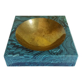 Aldo Tura Vide Poche, Brass & Faux Malachite, Italy 1960s, Attributed For Sale