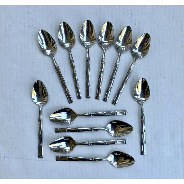1970s 1970s Vintage Stainless Steel Teaspoons Faux Bamboo, 12 Pcs For Sale - Image 5 of 5