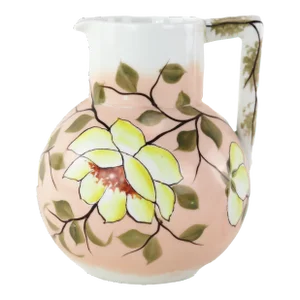 Vintage Hand-Painted Floral Porcelain Pitcher With Bold Yellow Blossoms