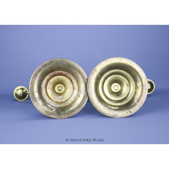 13" Large Vintage Brass Candelabras 5 Arms - Set of 2 For Sale In Greenville, SC - Image 6 of 6