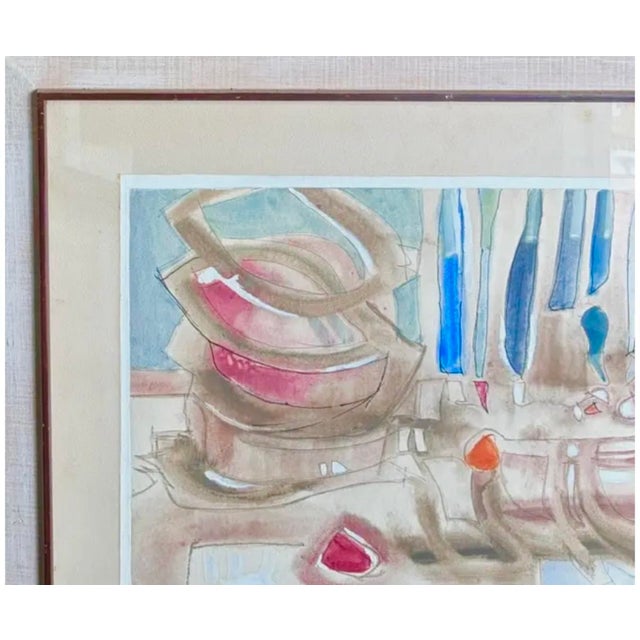 Mid Century Abstract, Surrealist Watercolor Painting - A Kitchen Scene - Signed and Dated 1960 For Sale - Image 4 of 9
