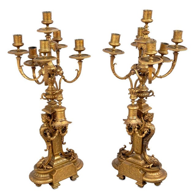Napoleon III Gilt Bronze Three-Piece Clock Set For Sale - Image 4 of 5