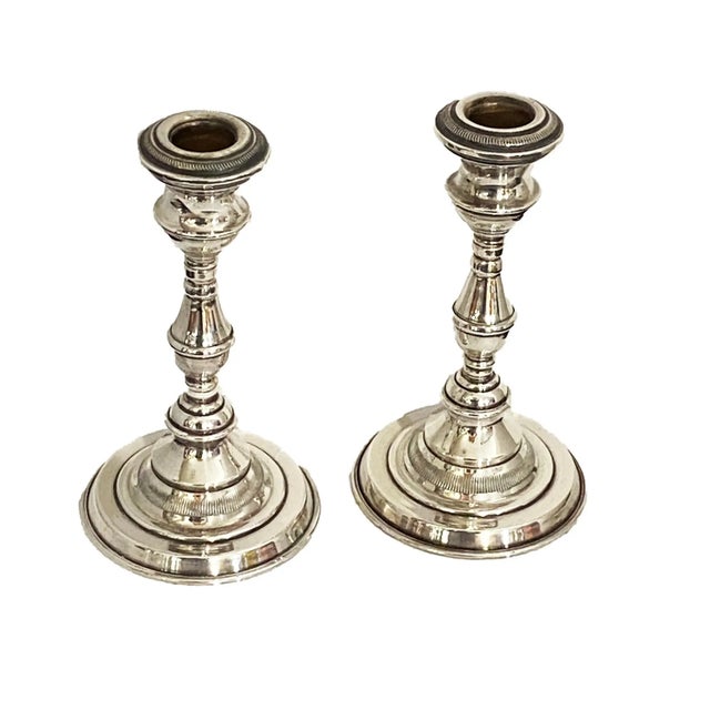 English Vintage Weighted Sterling Silver Candle Holders Pair For Sale - Image 3 of 6