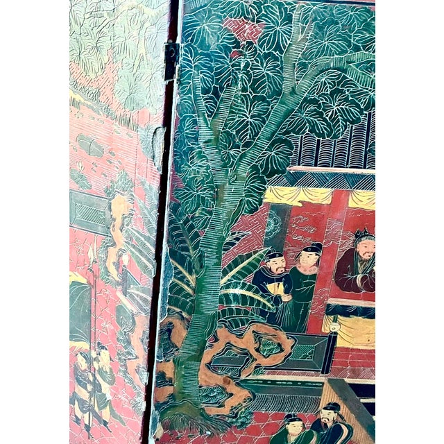Chinoiserie Vintage Asian Chinoiserie Four Panel Screen For Sale - Image 3 of 12