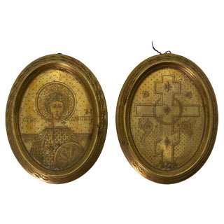 Gilt Porcelain Plaques, Early 20th Century, Set of 2 For Sale