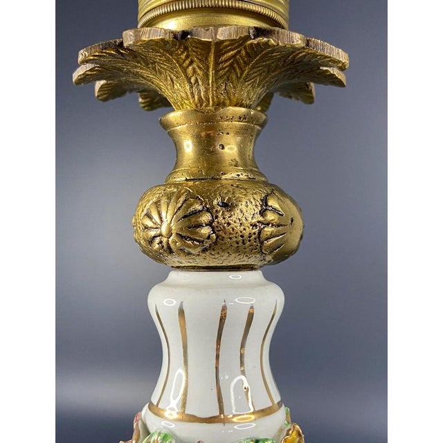 Vintage Italian Brass and Porcelain Table Lamp with Hand-Painted Flowers from Capodimonte For Sale - Image 6 of 11