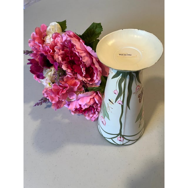Metal Mid 20th Century Tole Hand Painted Vase For Sale - Image 7 of 12