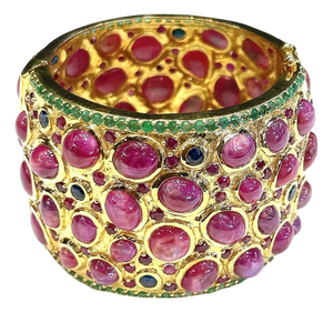Bochic "Capri" 167 Carat Multi Ruby & Emerald Cuff Set In 18K Gold & Silver