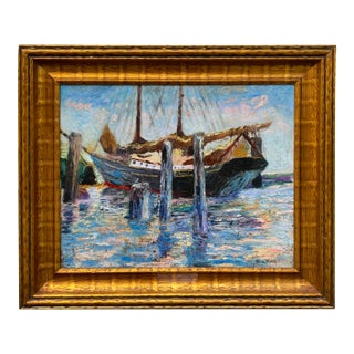 Helene Samuel Impressionist Harbor Painting on Canvas For Sale