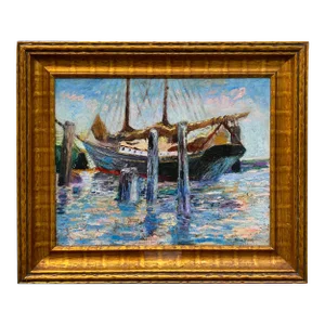 Helene Samuel Impressionist Harbor Painting on Canvas