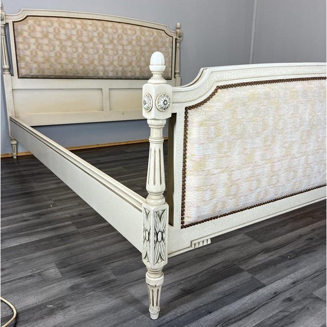 Textile Large Vintage French Bed Frame with Carved Headboard For Sale - Image 7 of 13