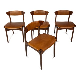 1960s Danish Modern Dining Chairs in Beech & Leather Attributed to Ib Kofod-Larsen for Selig, Denmark - Set of 4 For Sale