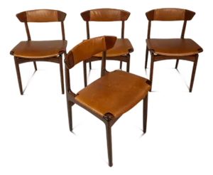 1960s Danish Modern Dining Chairs in Beech & Leather Attributed to Ib Kofod-Larsen for Selig, Denmark - Set of 4