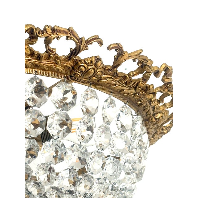 Vintage Spanish Brass and Crystal Ceiling Lamp, 1950s For Sale - Image 6 of 14