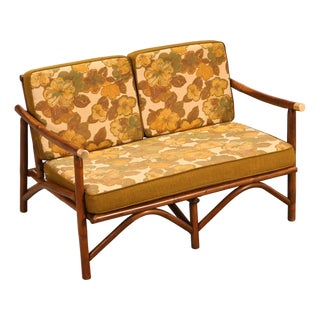Vogue Coastal Vintage Rattan Bamboo Loveseat For Sale