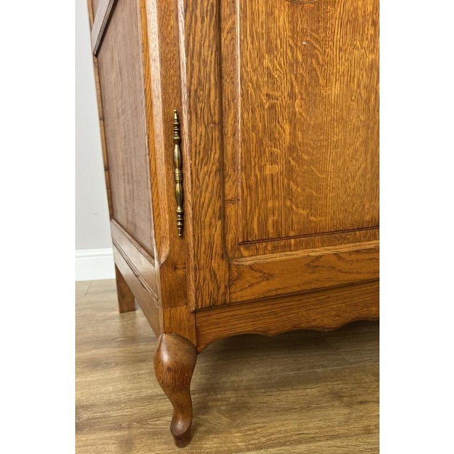 Brown Vintage French Louis XVI Style Carved Oak 2-Door Wardrobe For Sale - Image 8 of 11