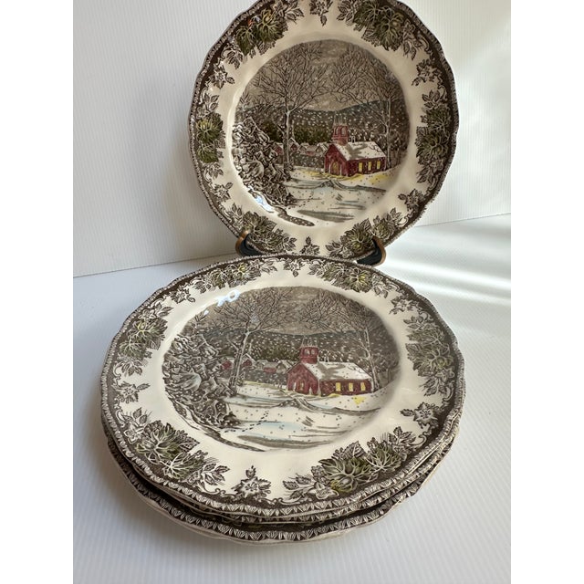 Vintage 1950s Johnson Bros England "The Ice House" 9.75" Diameter Dinner Plates - Set of 5 For Sale - Image 13 of 13