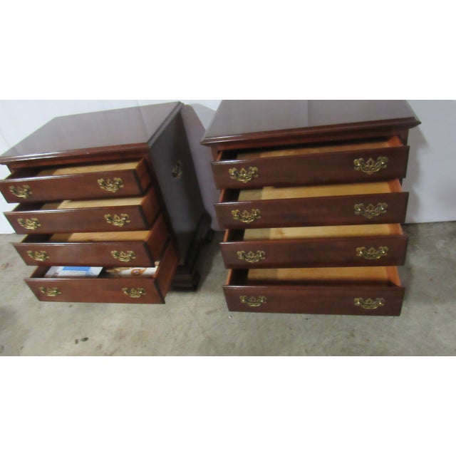 1980s Pair Ethan Allem Cherry NightstandsTables Bachelors Chests Four Drawers For Sale - Image 6 of 9