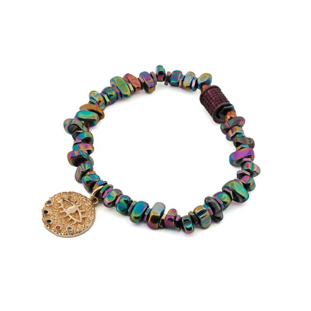 Multicolor Hematite Stone Protective Evil Eye Lucky Elephant Bracelet Set For Sale In Miami - Image 6 of 11