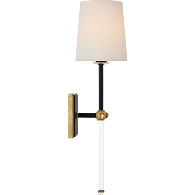 Ebony Julie Neill for Visual Comfort Signature Lucia 21" Cordless Sconce in Matte Black and Crystal with Linen Shade For Sale - Image 8 of 13