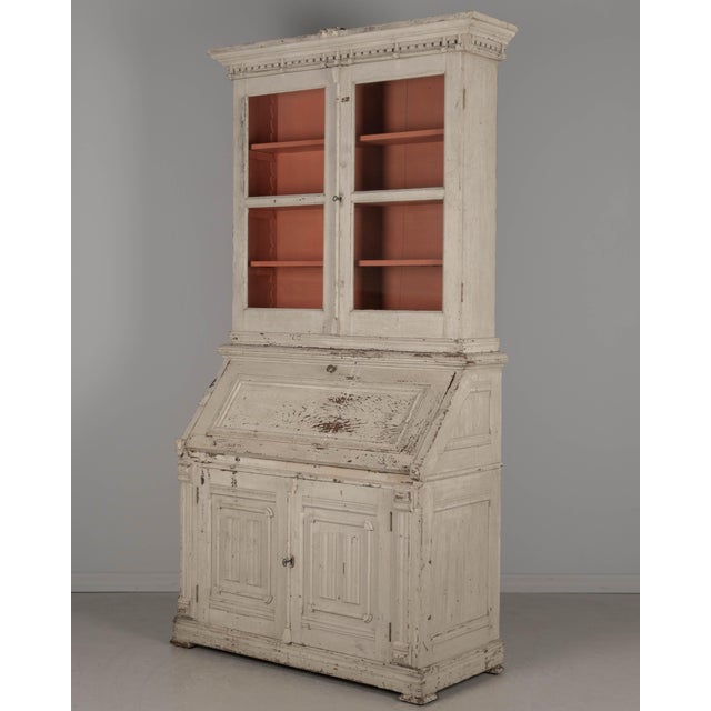 Traditional Swedish Painted Pine Secretary With Glass Paned Bookcase For Sale - Image 3 of 17
