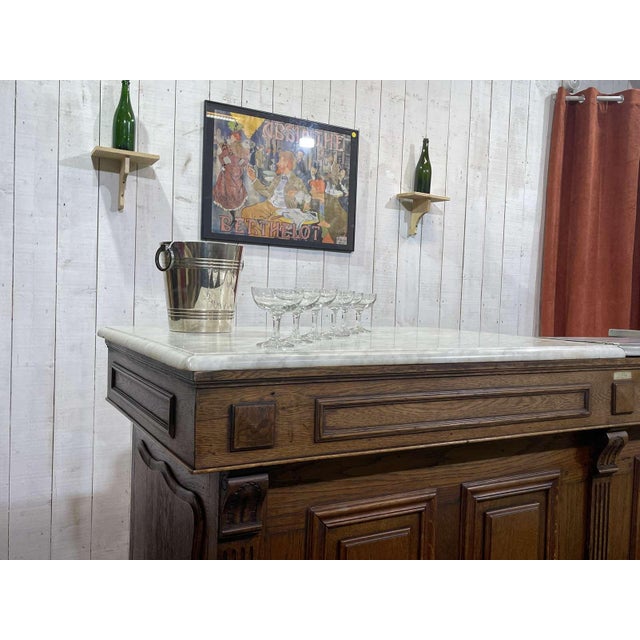Wood Bar Counter in Oak with Zinc and White Marble For Sale - Image 7 of 18