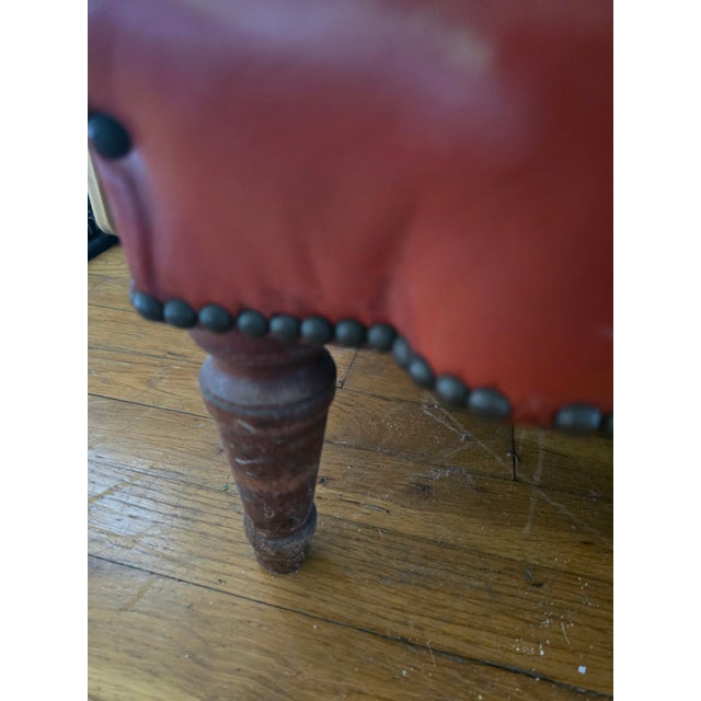 19th Century Traditional Tufted Oxblood Red Leather Library Chair With Custom Seat Cushion For Sale - Image 4 of 4