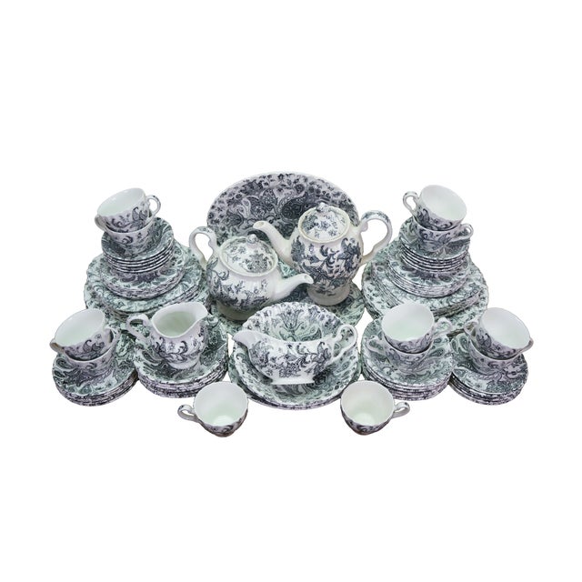 English Late 20th Century Johnson Bros Paisley Dinnerware Set Service for 12 Black Transferware Iron - 95 pcs For Sale - Image 3 of 15