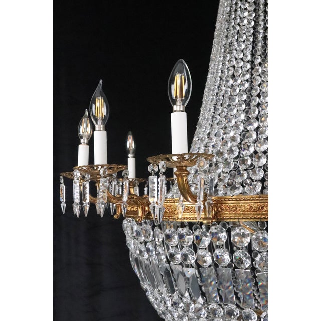Mid 20th Century Large Scale Empire Crystal & Brass Basket Chandelier For Sale - Image 4 of 15