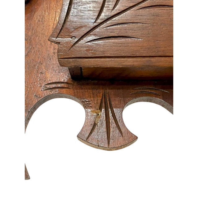 Antique Tramp Art Carved Wood Mirror With Candleholders and Pocket For Sale - Image 6 of 13