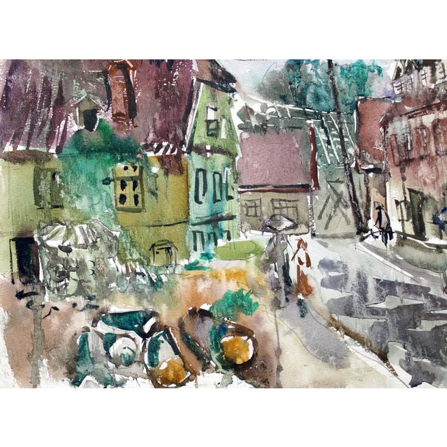Dzidra Bauma, In a Small Town, 1969, Watercolor For Sale - Image 6 of 7