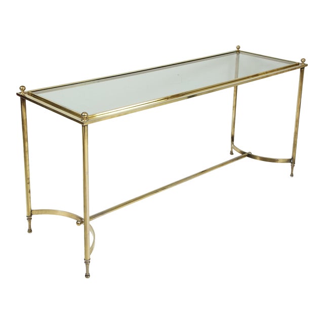 Vintage Brass and Chrome Glass-Top Console Table For Sale