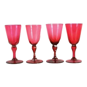 Antique English Cranberry Glass Stems- Set of 4