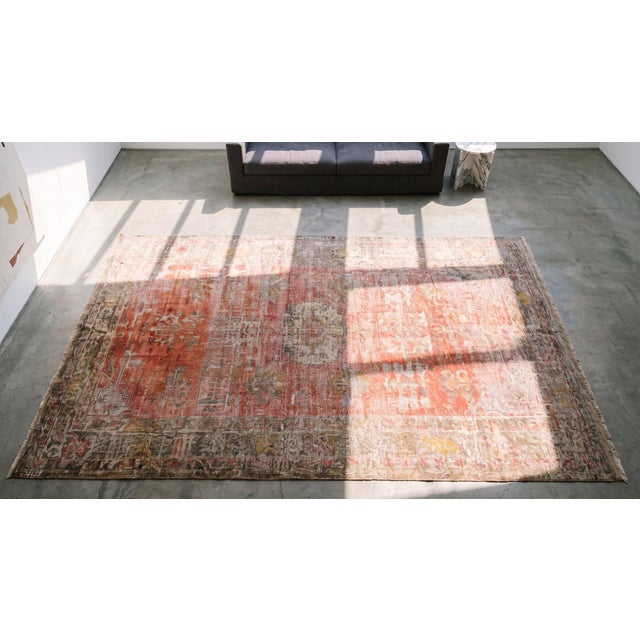 Textile 1920s Salmon Medallion Modern Antique Chinese Khotan Hand Knotted Rug 5'7" X 12'3" Wool Carpet For Sale - Image 7 of 9