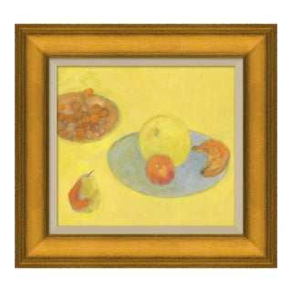 "Apple, Banana, and Grapes on Yellow Background" Original Oil Painting by John Alexander Steele For Sale