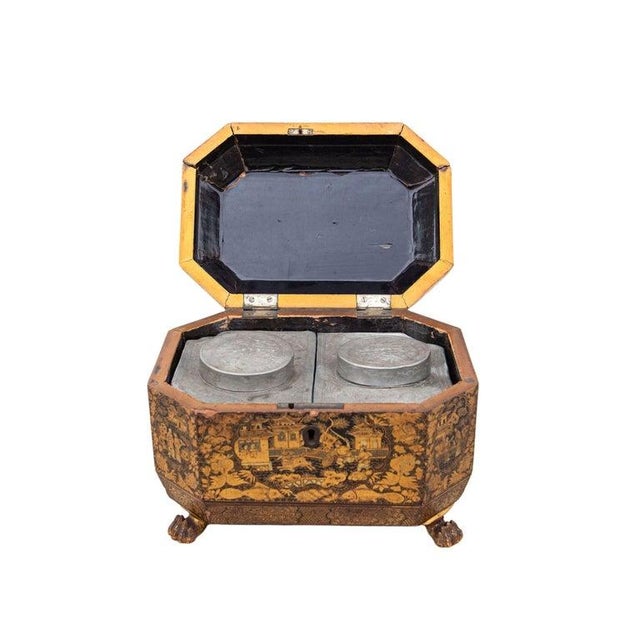 English Chinoiserie Tea Caddy With Dual Interior Canisters, 19th Century For Sale - Image 9 of 11