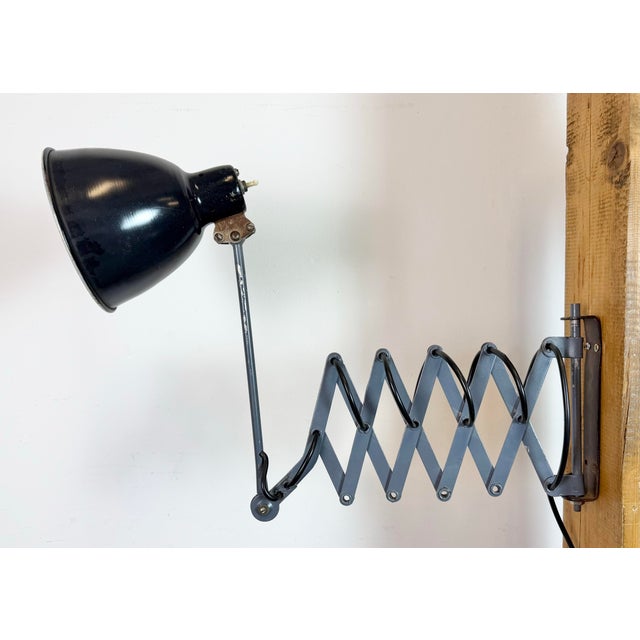 Metal Vintage Industrial Soviet Scissor Wall Lamp in Black, 1960s For Sale - Image 7 of 18