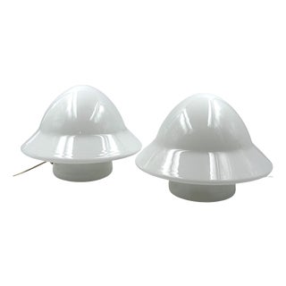 Space Age Opaline Glass Table Lamps, Italy, 1970s, Set of 2 For Sale
