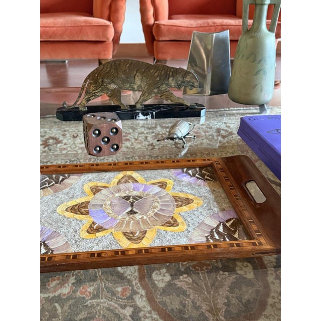 Mid-Century Modern Inlaid Wood and Butterfly Wing Tray, Brazil, 1950s For Sale - Image 10 of 12